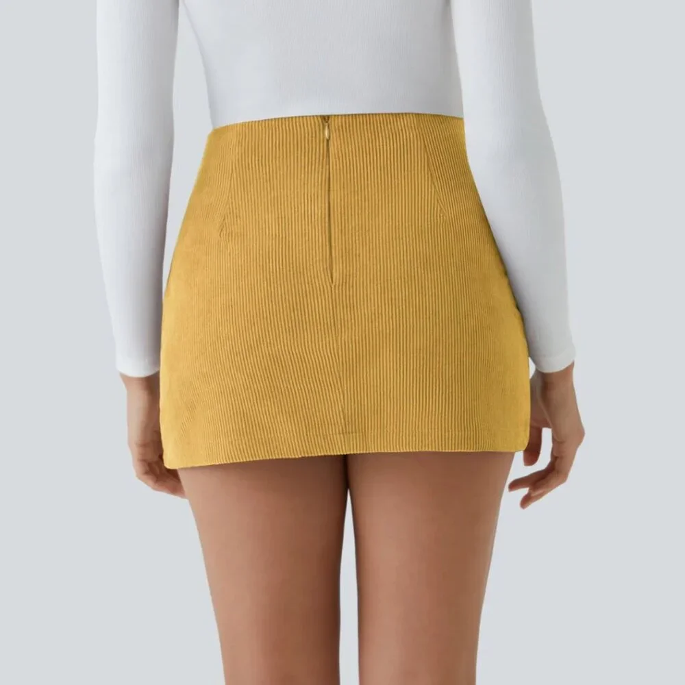 HALARA High Waist 2 In 1 Gold Corduroy Mini Skirt Medium NWT - Picture 3 of 6